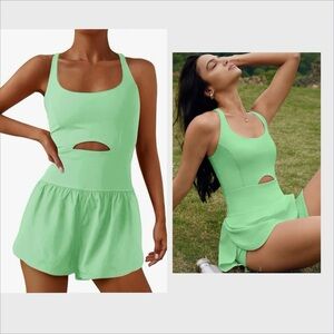 ReachMe SZ S Rompers shorts Athletic One Piece tennis pickleball skort neon new